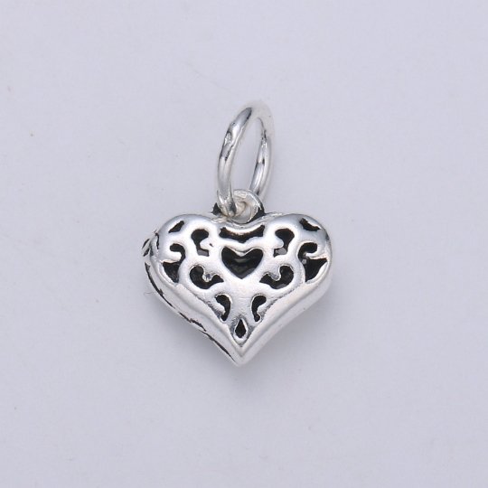925 Sterling Silver Plump Heart Charm, Puffy Heart Charm Silver Love Charm for Necklace Bracelet Earring, I Love You Charm SL-147