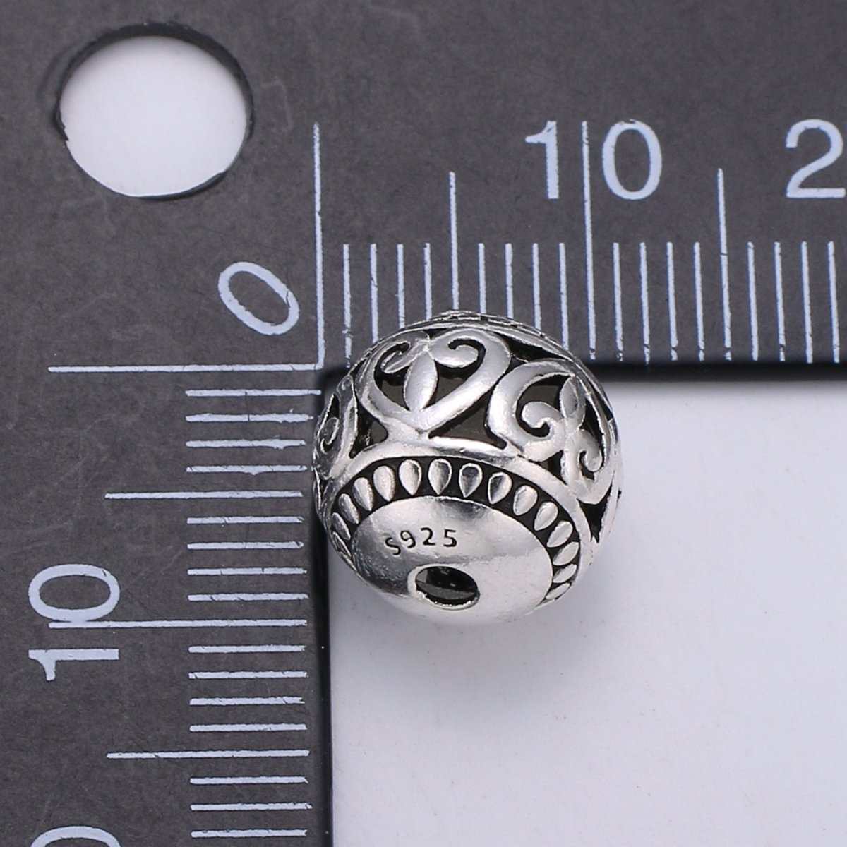 925 Sterling Silver Royal Heart Bead, Bali Style Beads Silver Heart Beads for Necklace Bracelet Earring, Round Beads SL-209