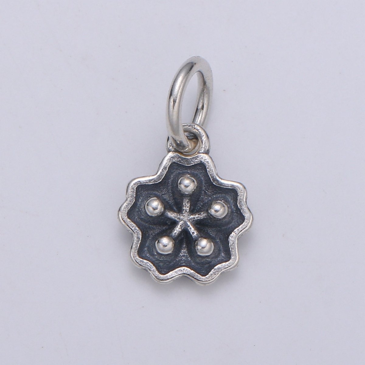 925 Sterling Silver Sakura Charm, Floral Charm Silver Black Sakura Charm for Necklace Bracelet Earring, Floral Charm SL-155