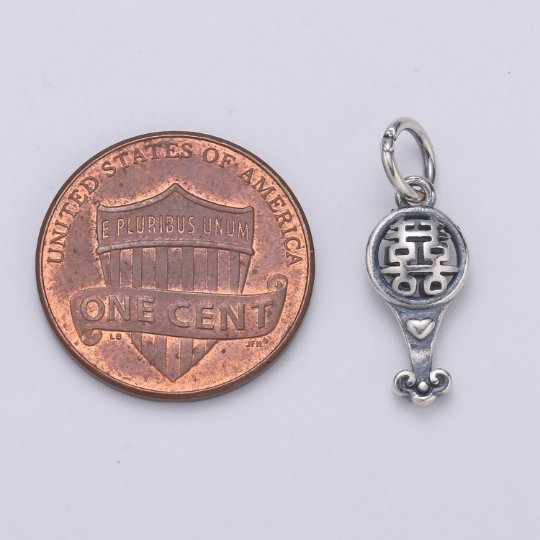 925 Sterling Silver Shuangxi Charm, Double Happiness Charm Silver Wedding Charm for Necklace Bracelet Earring, Chinese Symbol Charm SL-135 - DLUXCA