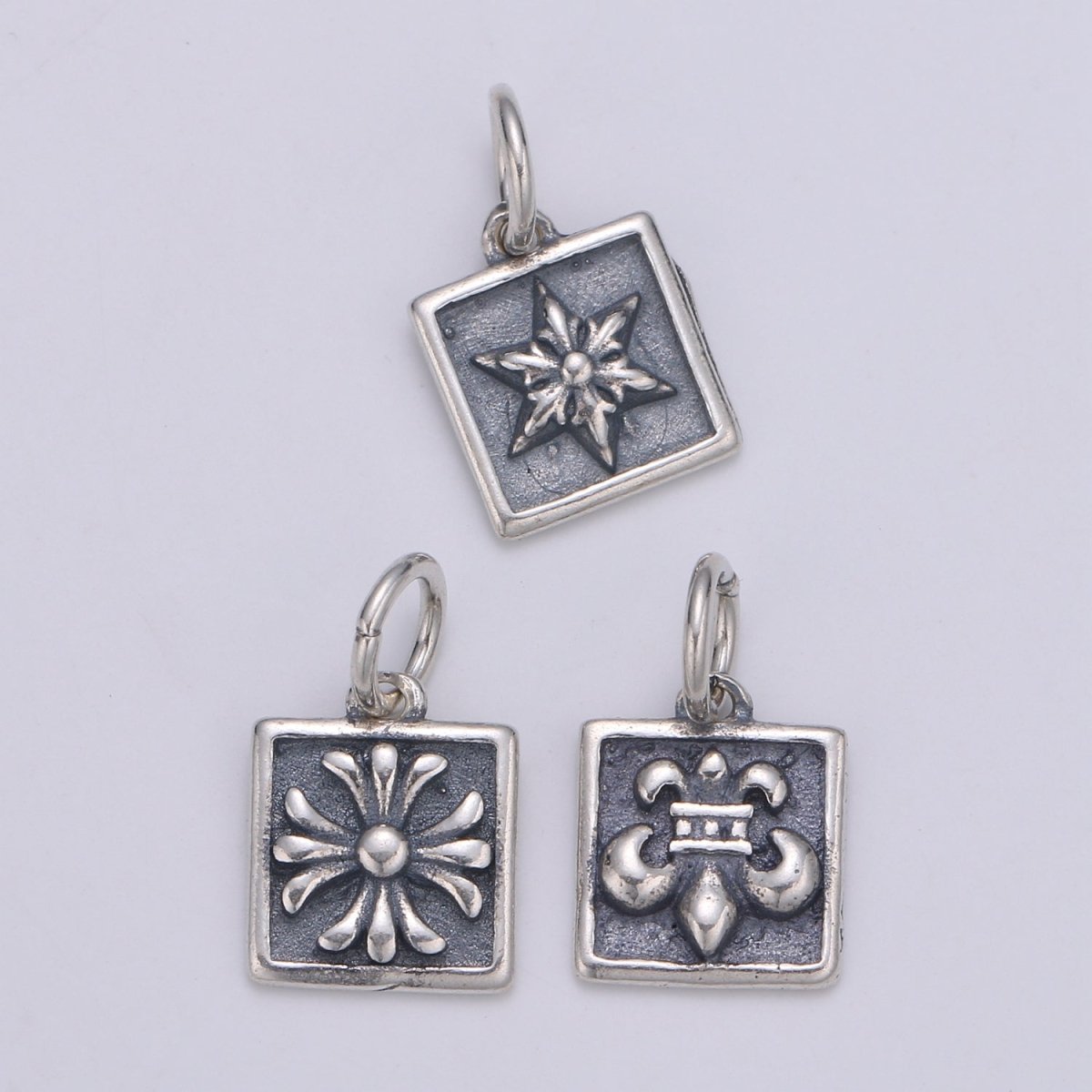 925 Sterling Silver Snowflake Charm, Square Charm Flower Charm for Necklace Bracelet Earring, Lily Flower Charm SL-065 SL-066 SL-067