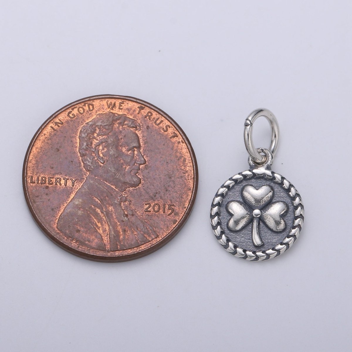 925 Sterling Silver Three Leaf Clover Charm, Message Charm Silver Happy Charm for Necklace Bracelet Earring, Good Luck Charm SL-103