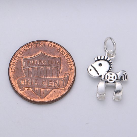 925 Sterling Silver Toy Horse Charm, Toy Charm Silver Pony Charm for Necklace Bracelet Earring, Ponny Kids Charm SL-144 - DLUXCA
