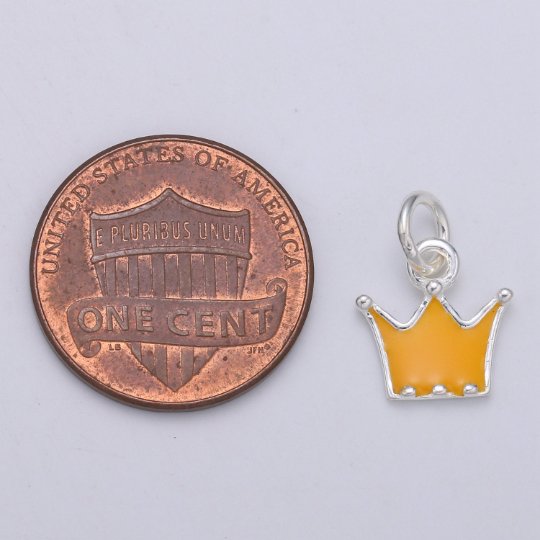 925 Sterling Silver Yellow Crown Charm, Princess Charm Silver Crown Charm for Necklace Bracelet Earring, Yellow Charm, SL-HJ-54