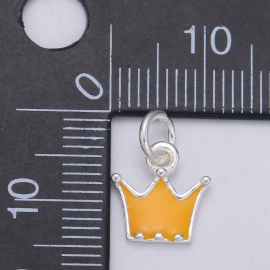 925 Sterling Silver Yellow Crown Charm, Princess Charm Silver Crown Charm for Necklace Bracelet Earring, Yellow Charm, SL-HJ-54