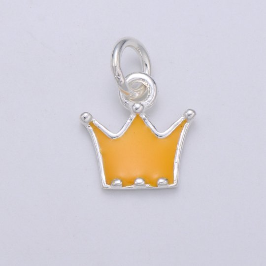 925 Sterling Silver Yellow Crown Charm, Princess Charm Silver Crown Charm for Necklace Bracelet Earring, Yellow Charm, SL-HJ-54