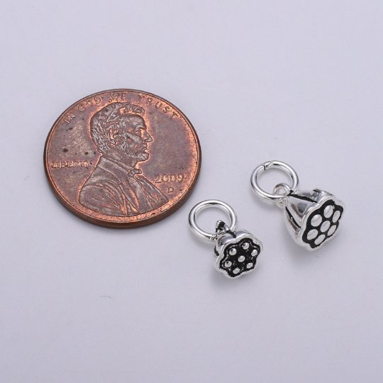925 Sterling SilverLotus Sheed Pod Shaped Flowers Charm, Flower Charm Floral Charm for Necklace Bracelet Earring, Bell Flower Charm, SL-HJ-69/70