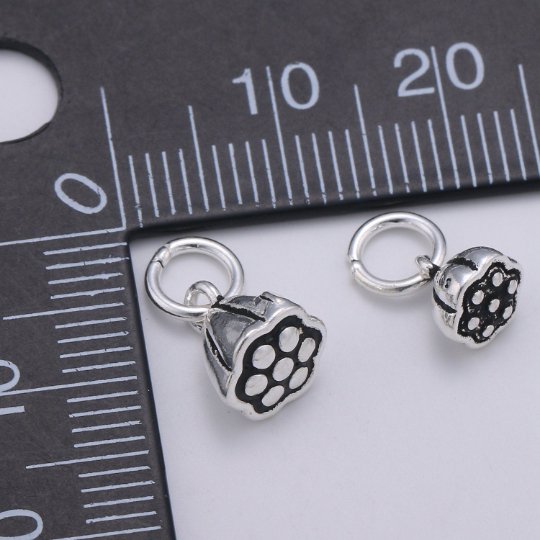 925 Sterling SilverLotus Sheed Pod Shaped Flowers Charm, Flower Charm Floral Charm for Necklace Bracelet Earring, Bell Flower Charm, SL-HJ-69/70