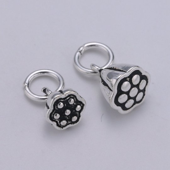 925 Sterling SilverLotus Sheed Pod Shaped Flowers Charm, Flower Charm Floral Charm for Necklace Bracelet Earring, Bell Flower Charm, SL-HJ-69/70