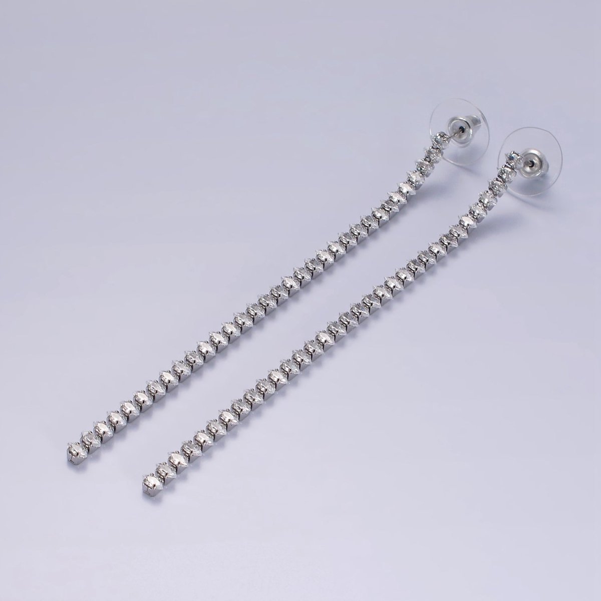 95mm Clear Marquise CZ Linear Drop Stud Earrings in Gold & Silver | AE285 AE286