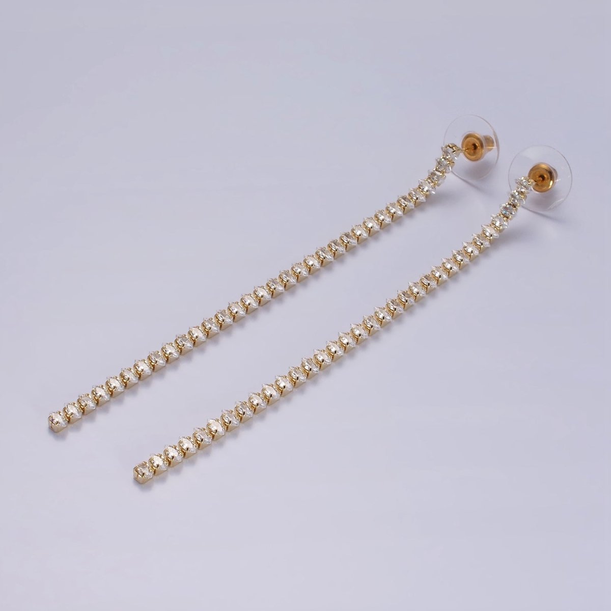 95mm Clear Marquise CZ Linear Drop Stud Earrings in Gold & Silver | AE285 AE286