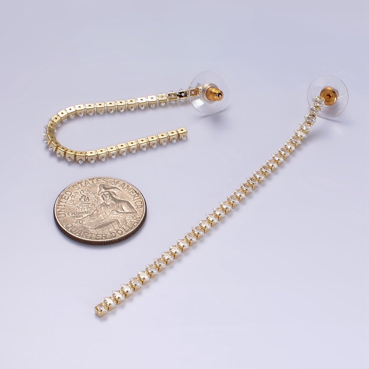 95mm Clear Marquise CZ Linear Drop Stud Earrings in Gold & Silver | AE285 AE286