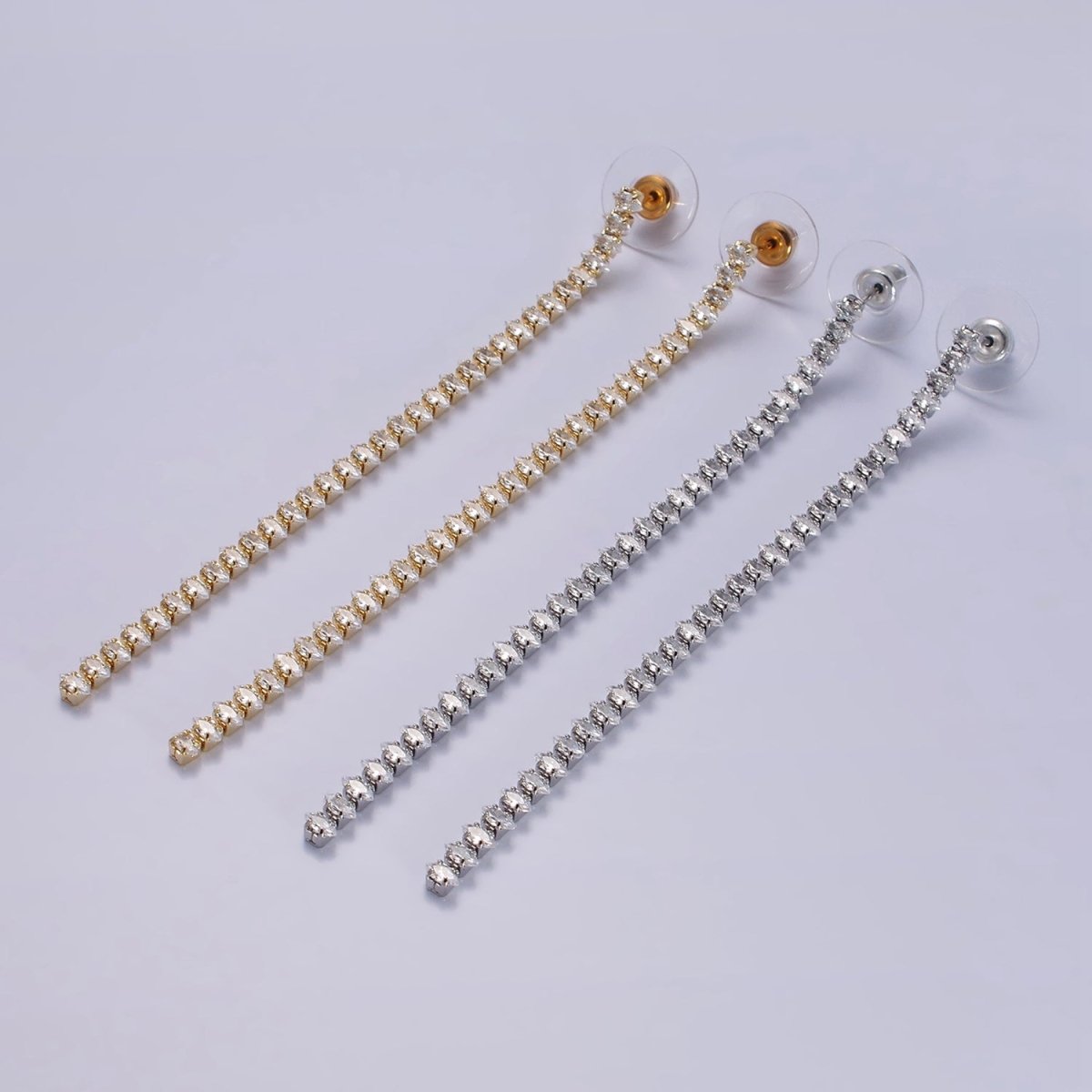 95mm Clear Marquise CZ Linear Drop Stud Earrings in Gold & Silver | AE285 AE286