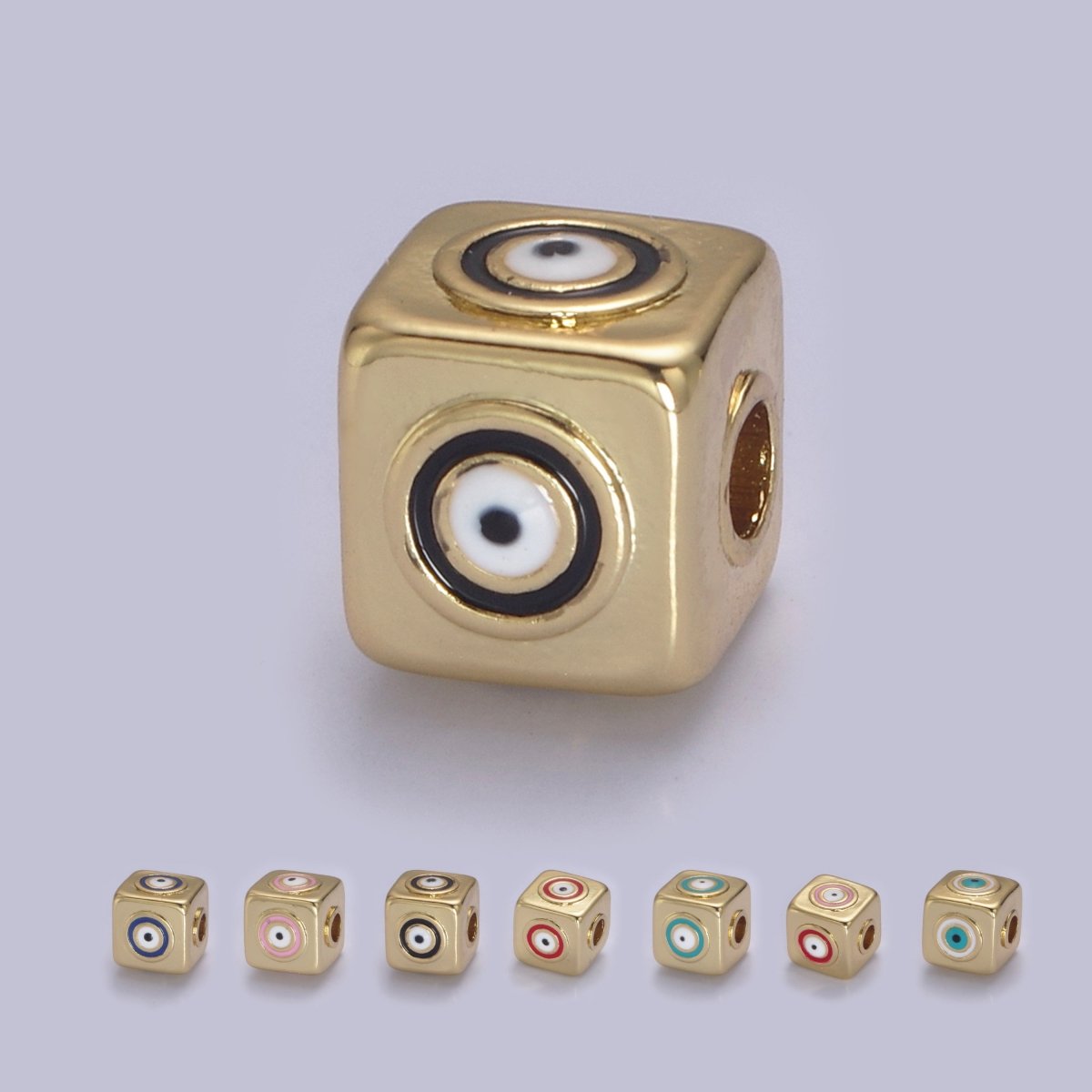9mm Evil eye Cube charm Beads, Square Spacer Beads on Four Sides, Turkish Evil Eye, Gold bead Spacer Lucky Symbol Cube Bead B-774 to B-779