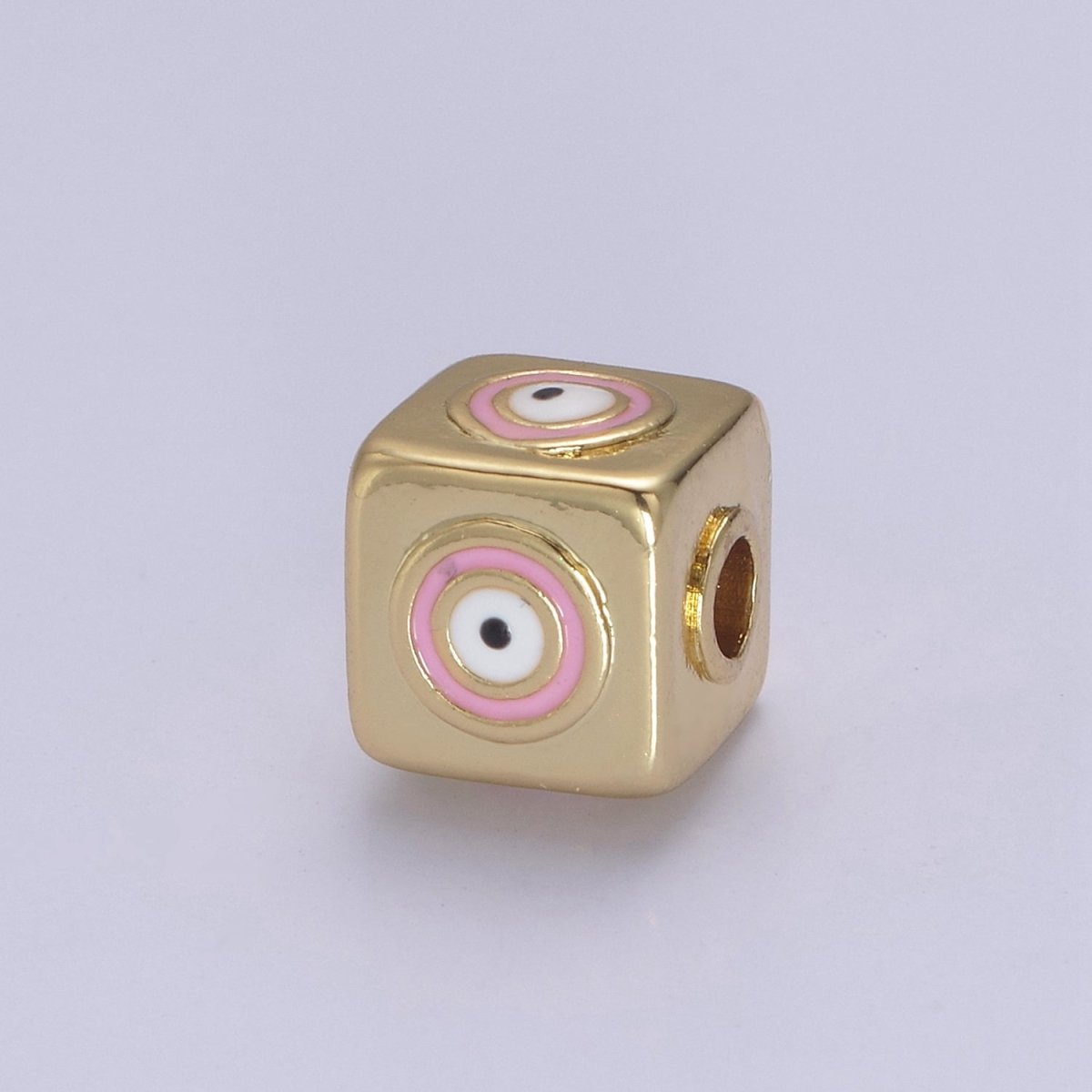 9mm Evil eye Cube charm Beads, Square Spacer Beads on Four Sides, Turkish Evil Eye, Gold bead Spacer Lucky Symbol Cube Bead B-774 to B-779