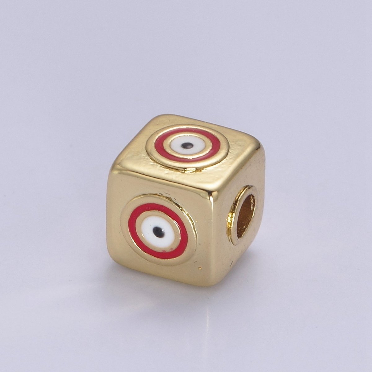 9mm Evil eye Cube charm Beads, Square Spacer Beads on Four Sides, Turkish Evil Eye, Gold bead Spacer Lucky Symbol Cube Bead B-774 to B-779