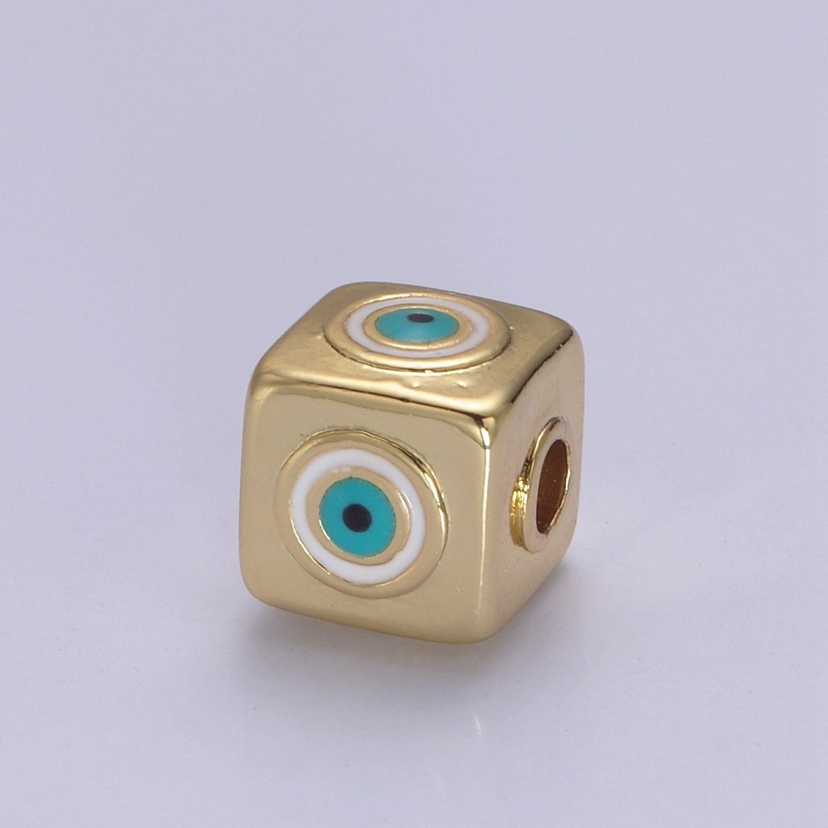 9mm Evil eye Cube charm Beads, Square Spacer Beads on Four Sides, Turkish Evil Eye, Gold bead Spacer Lucky Symbol Cube Bead B-774 to B-779