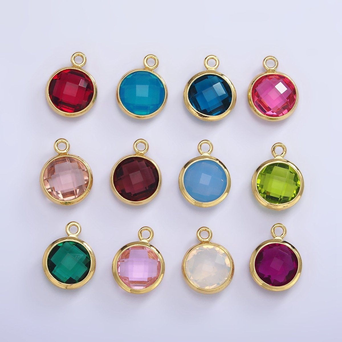 9mm Round BIRTHSTONE Cubic Zirconia Circle Gold Charm Add on Component For Jewelry Making | N-1209 N-1210