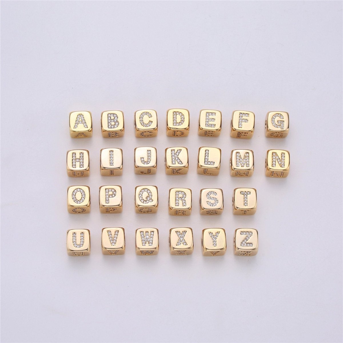 9x9mm Gold Initial Letter Beads, Alphabet Beads, Initial Beads, Alphabet Blocks Micro Pave Initial Block Charm for Bracelet Necklace Supply