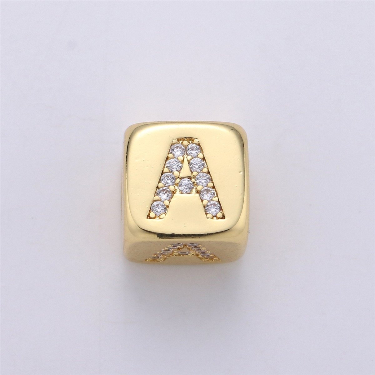 9x9mm Gold Initial Letter Beads, Alphabet Beads, Initial Beads, Alphabet Blocks Micro Pave Initial Block Charm for Bracelet Necklace Supply