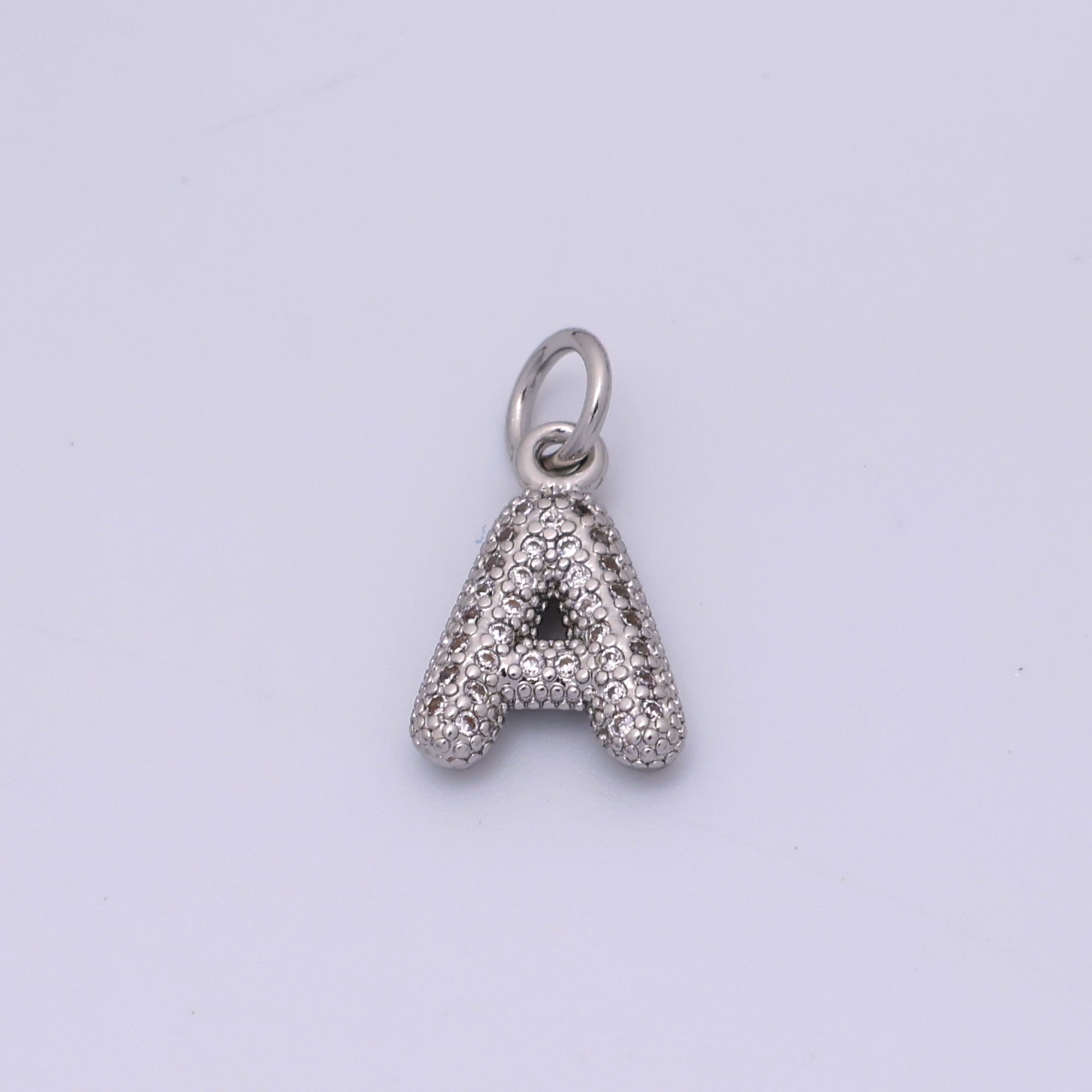 White Gold Filled Micro Paved CZ Chubby Balloon Initial Letter Pendant | A157 - A169