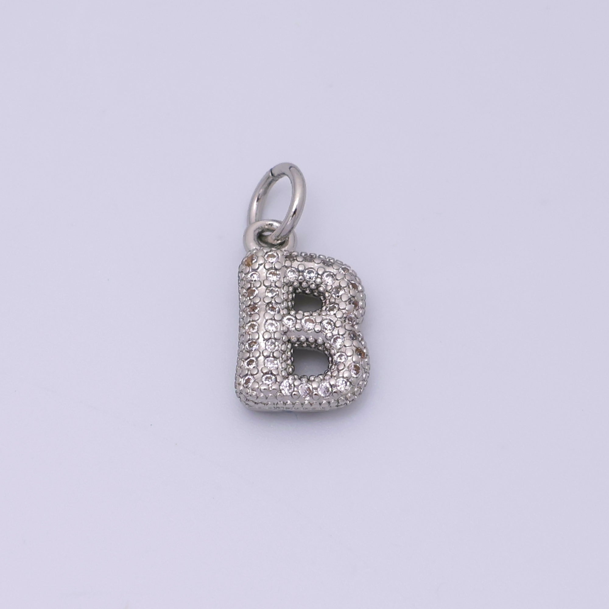 White Gold Filled Micro Paved CZ Chubby Balloon Initial Letter Pendant | A157 - A169