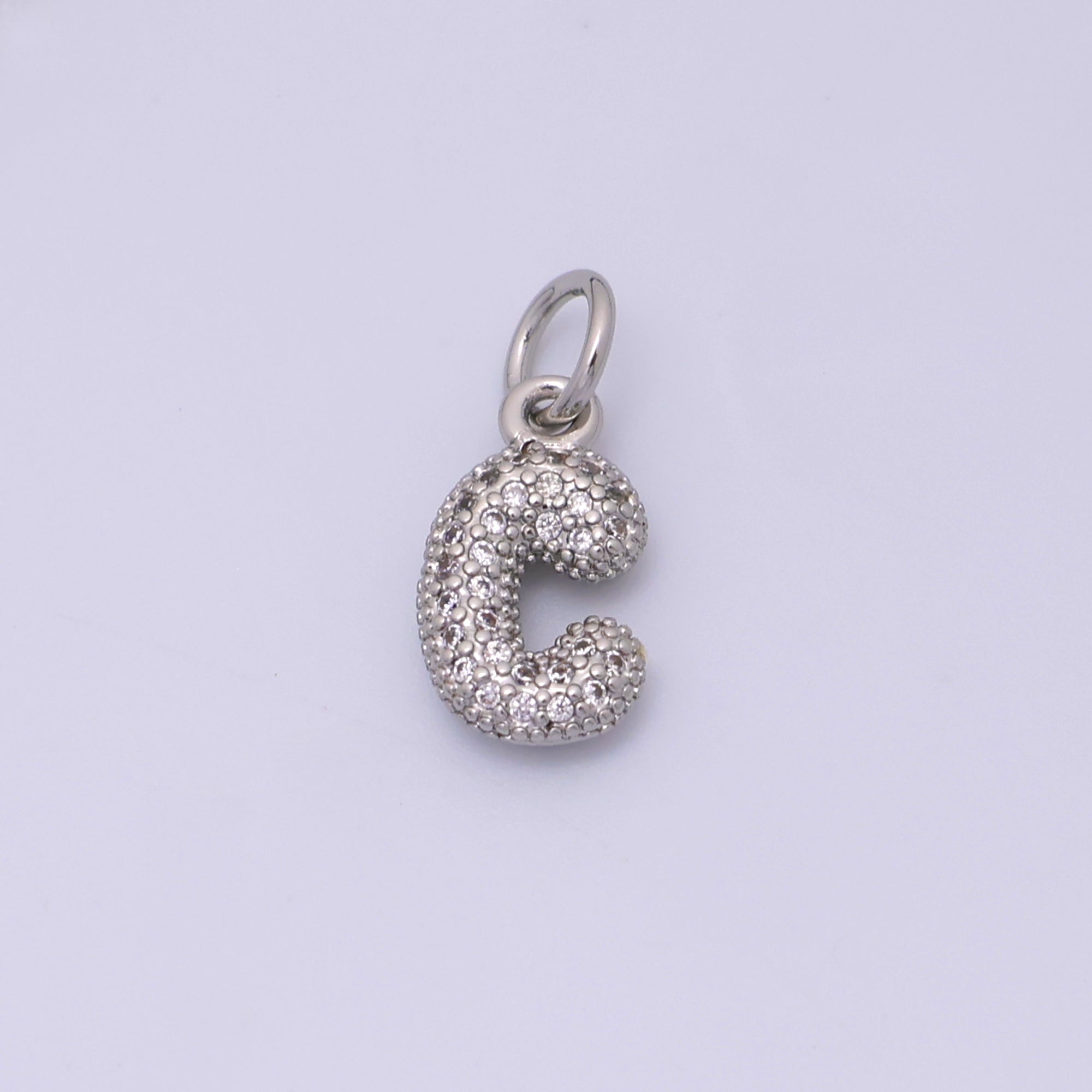 White Gold Filled Micro Paved CZ Chubby Balloon Initial Letter Pendant | A157 - A169