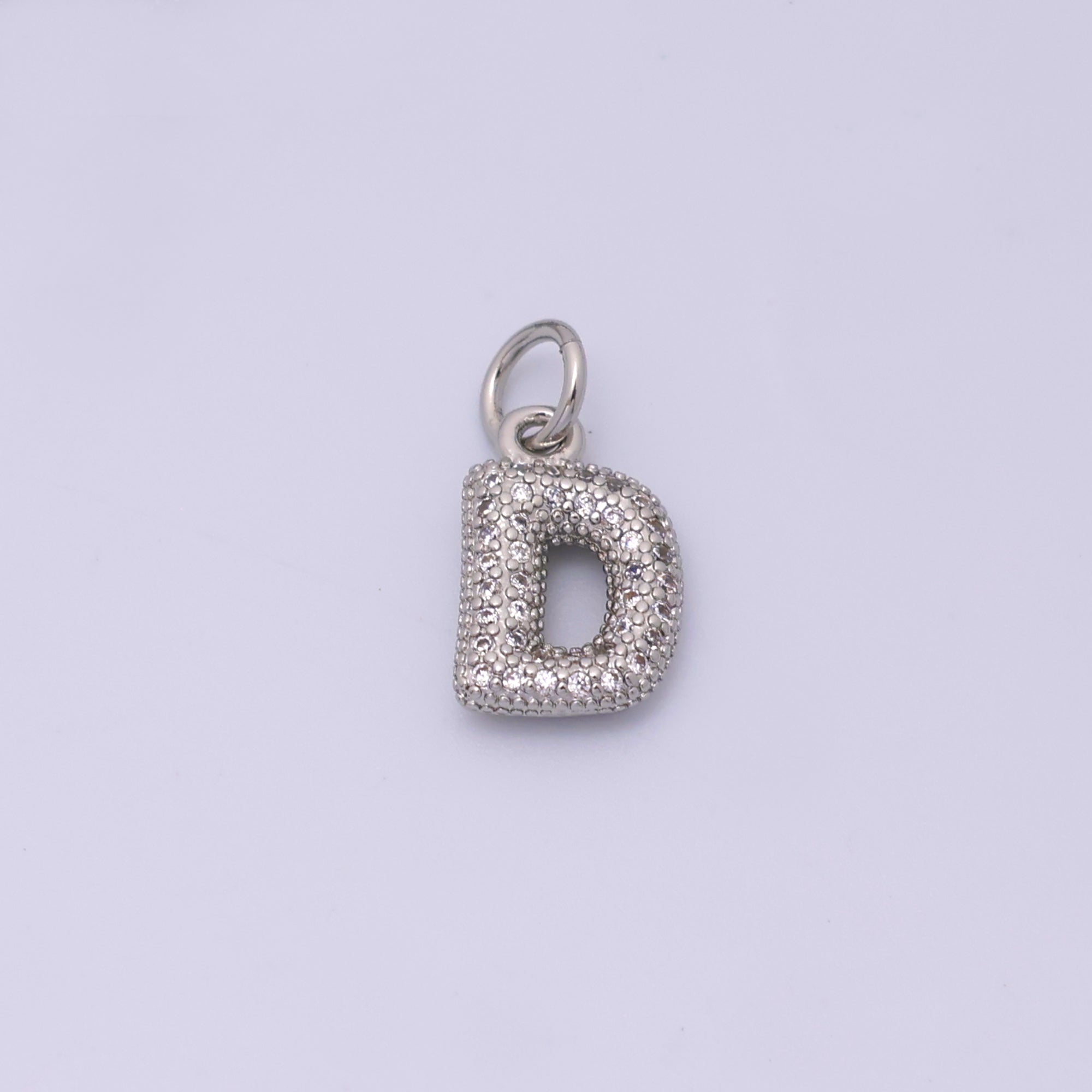 White Gold Filled Micro Paved CZ Chubby Balloon Initial Letter Pendant | A157 - A169