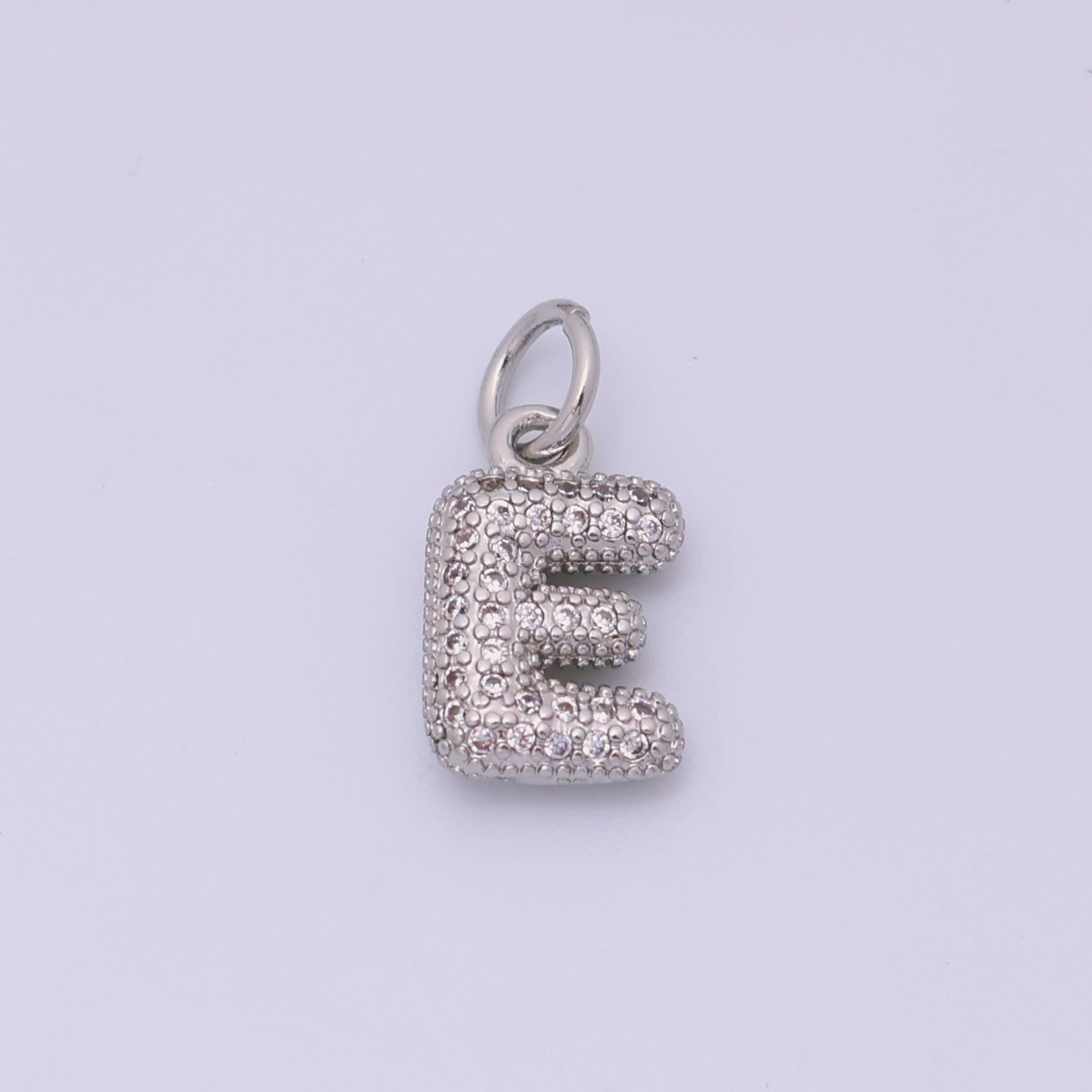 White Gold Filled Micro Paved CZ Chubby Balloon Initial Letter Pendant | A157 - A169