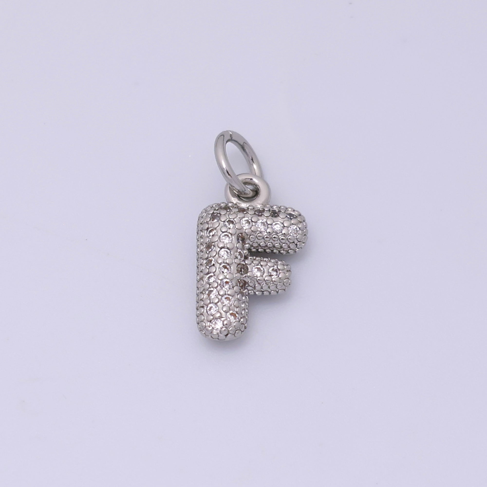 White Gold Filled Micro Paved CZ Chubby Balloon Initial Letter Pendant | A157 - A169