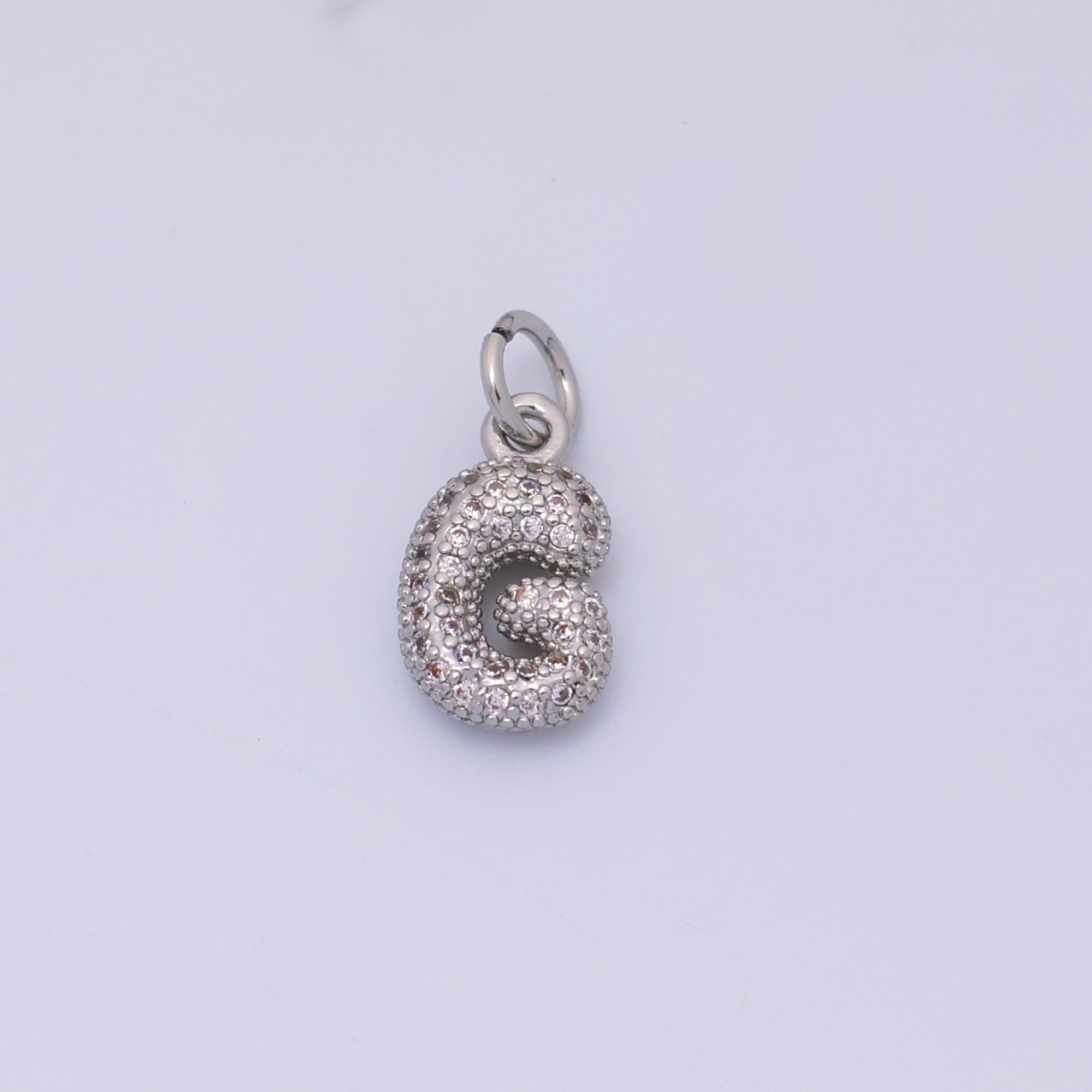 White Gold Filled Micro Paved CZ Chubby Balloon Initial Letter Pendant | A157 - A169
