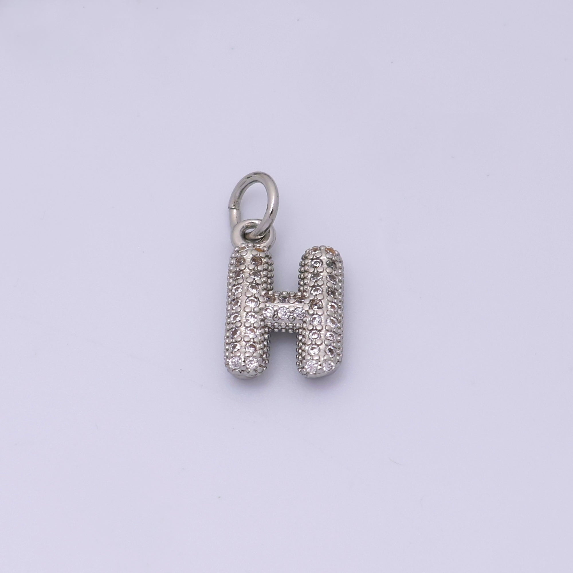 White Gold Filled Micro Paved CZ Chubby Balloon Initial Letter Pendant | A157 - A169