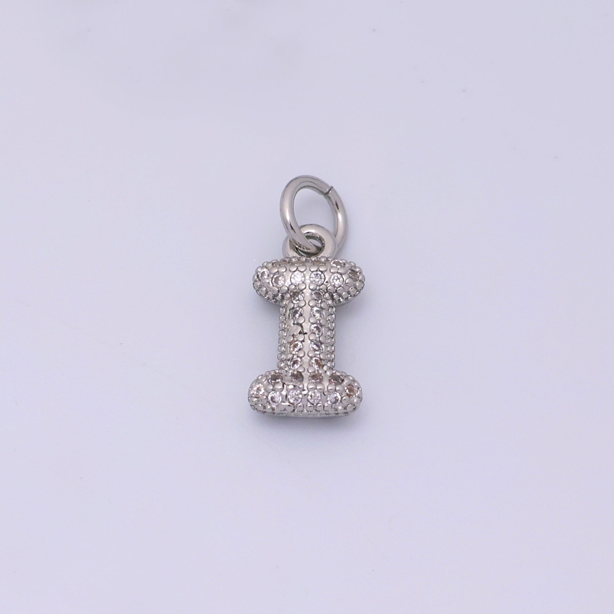 White Gold Filled Micro Paved CZ Chubby Balloon Initial Letter Pendant | A157 - A169