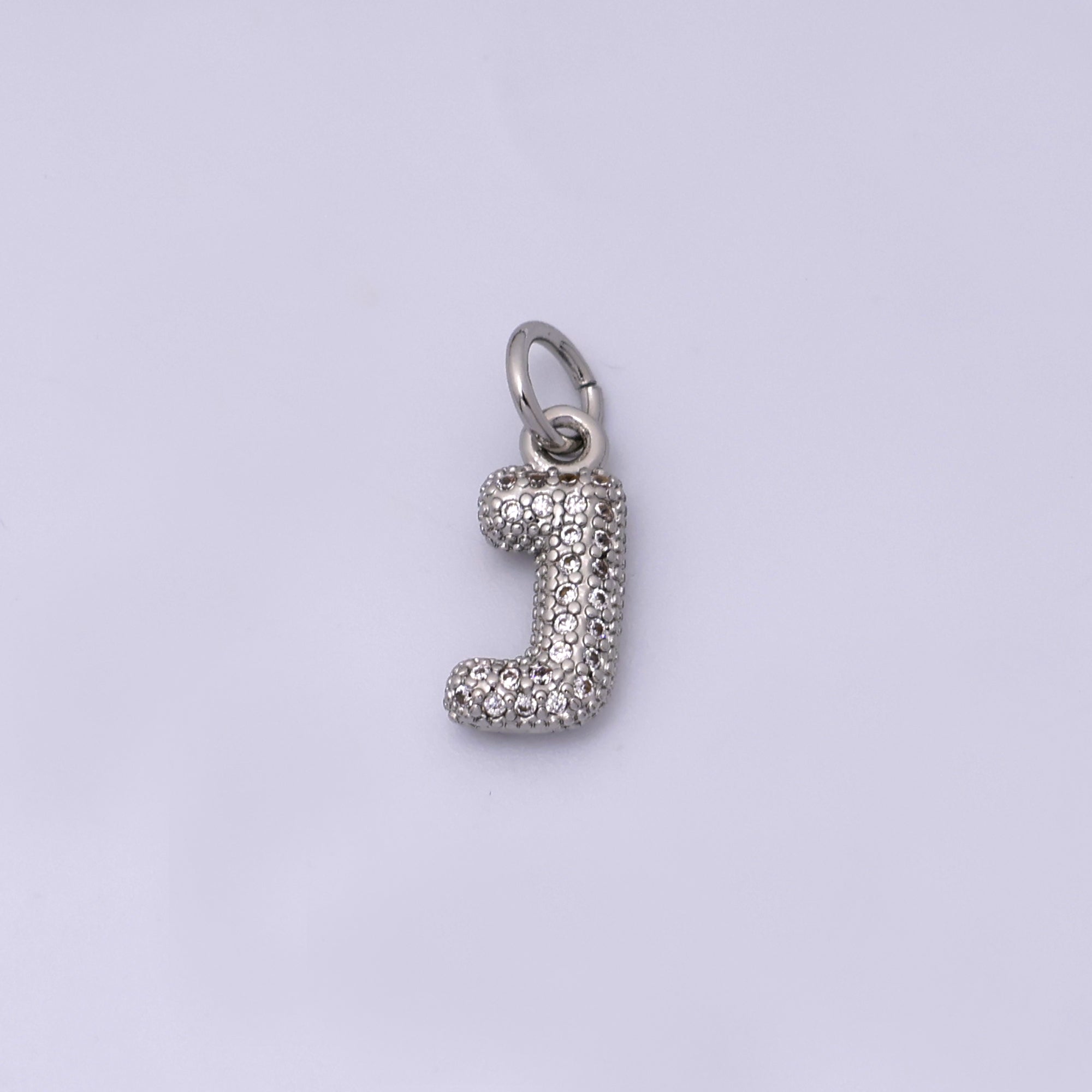 White Gold Filled Micro Paved CZ Chubby Balloon Initial Letter Pendant | A157 - A169