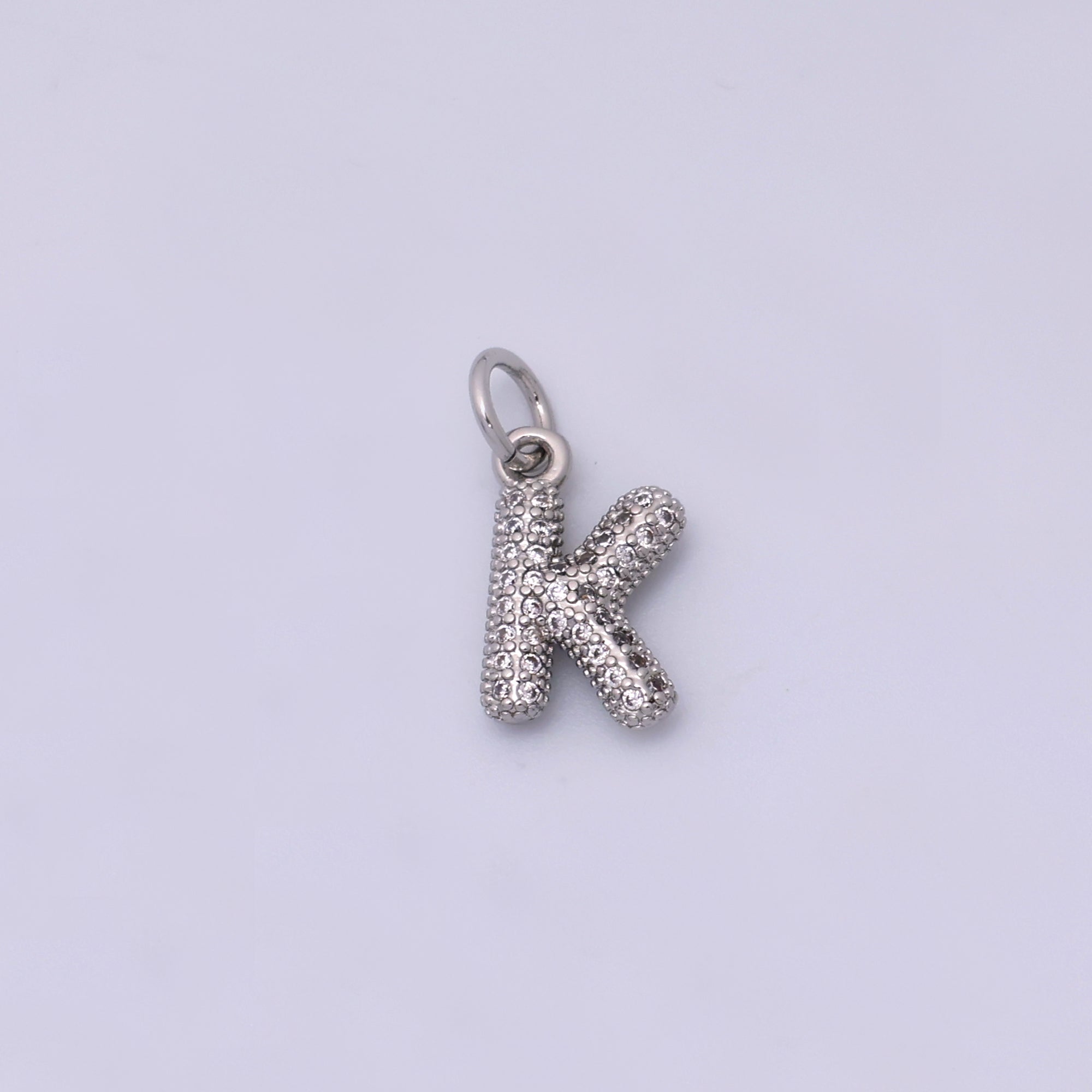 White Gold Filled Micro Paved CZ Chubby Balloon Initial Letter Pendant | A157 - A169