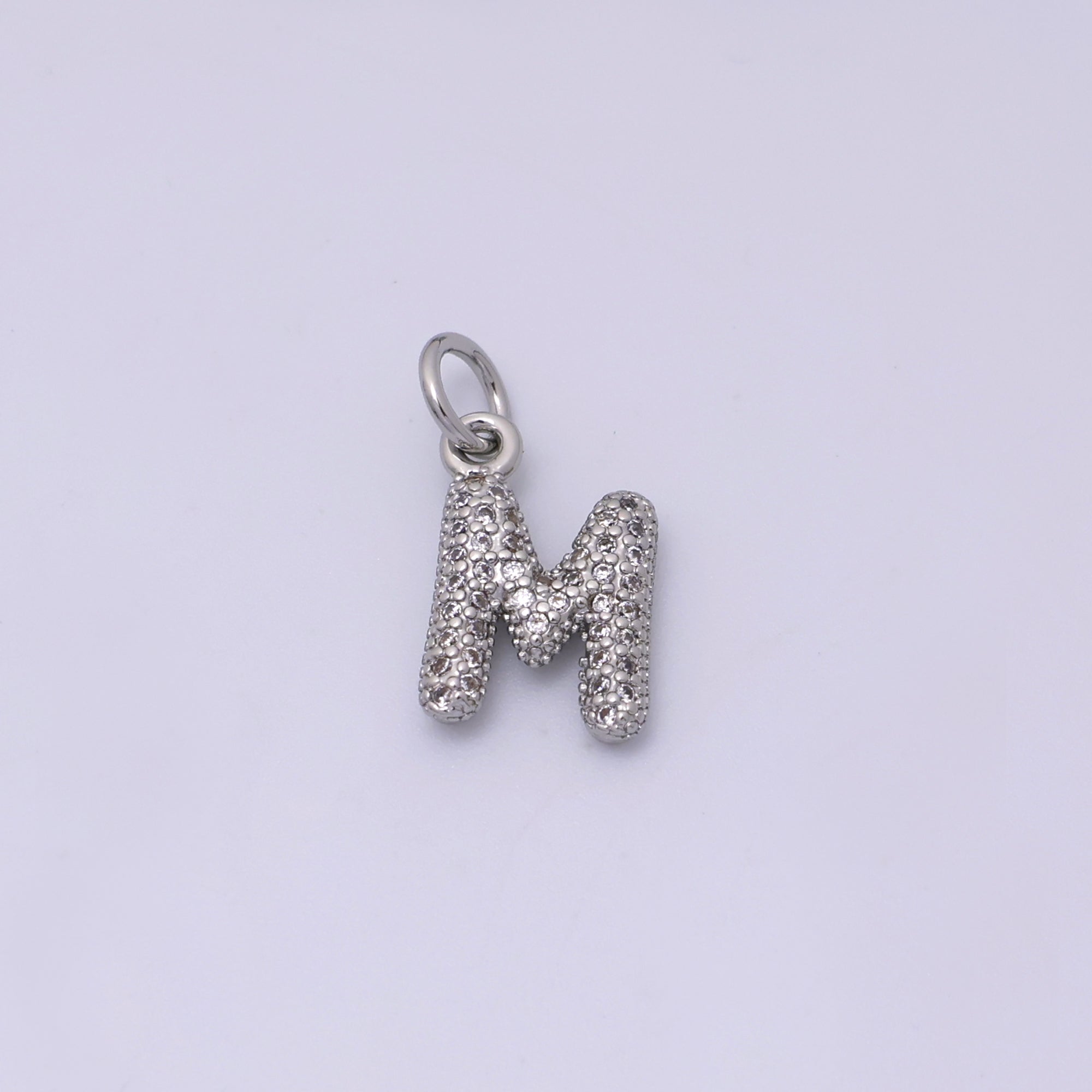 White Gold Filled Micro Paved CZ Chubby Balloon Initial Letter Pendant | A157 - A169