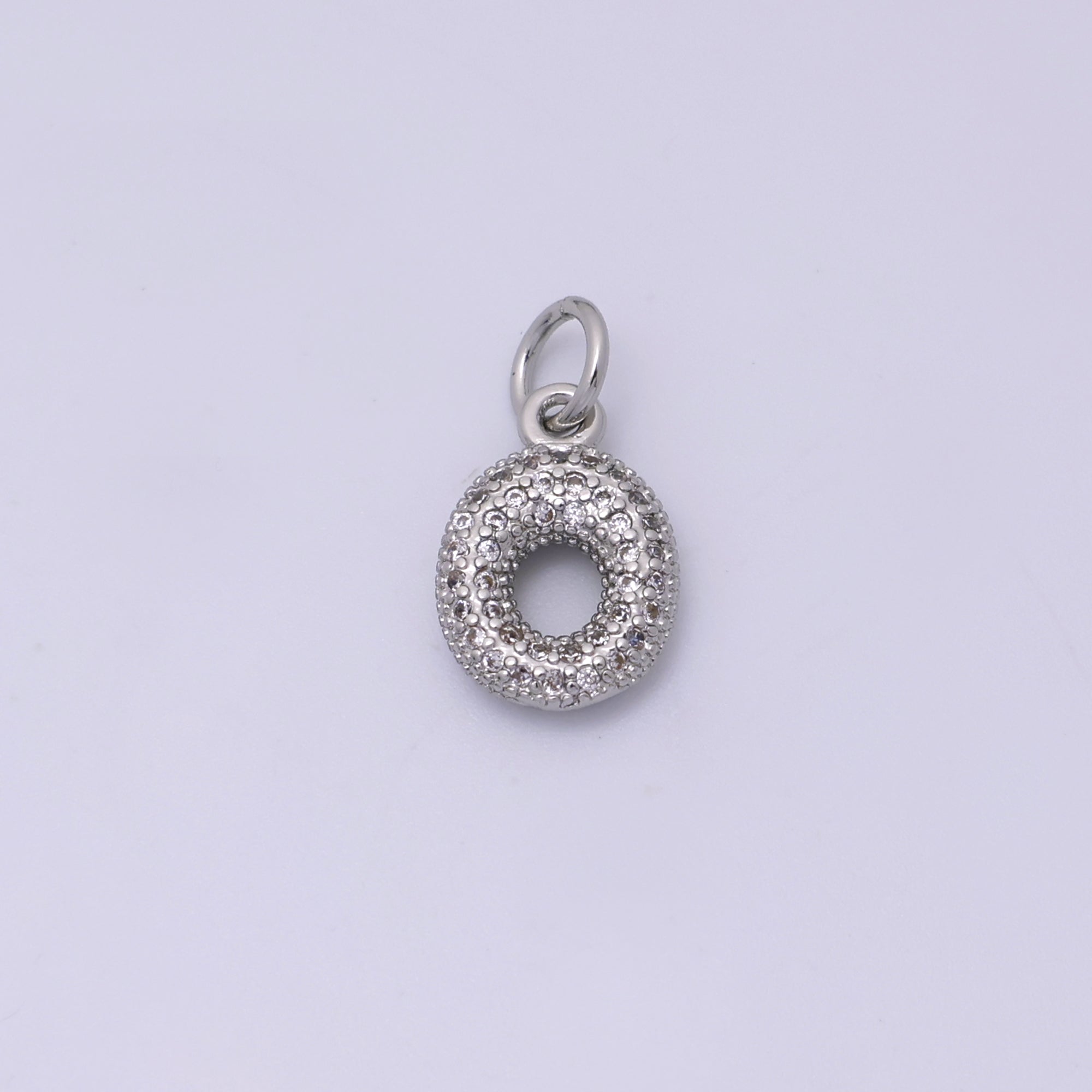 White Gold Filled Micro Paved CZ Chubby Balloon Initial Letter Pendant | A157 - A169