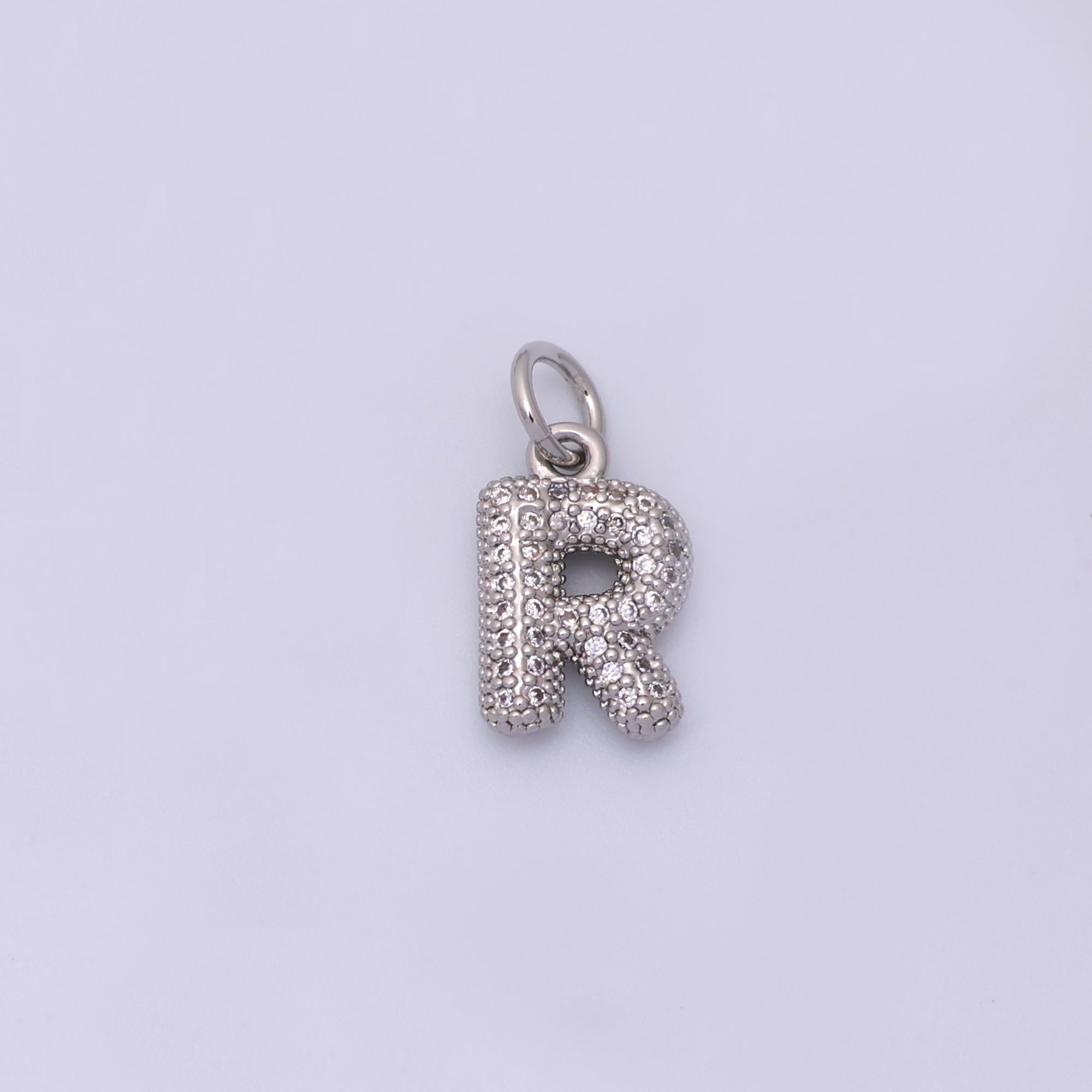 White Gold Filled Micro Paved CZ Chubby Balloon Initial Letter Pendant | A157 - A169