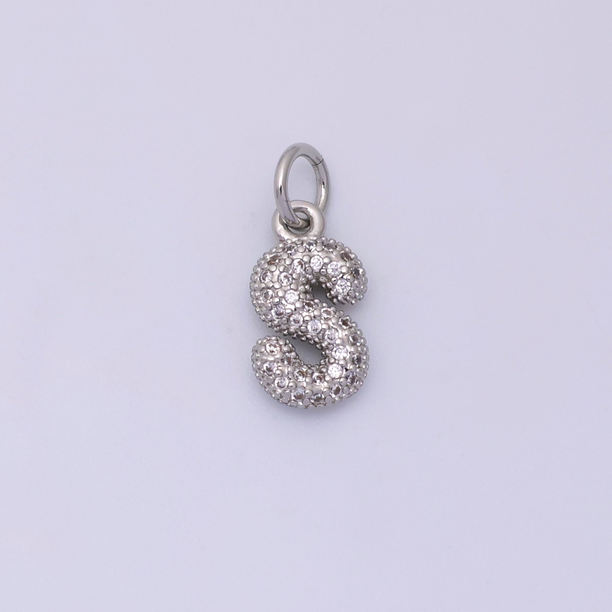 White Gold Filled Micro Paved CZ Chubby Balloon Initial Letter Pendant | A157 - A169
