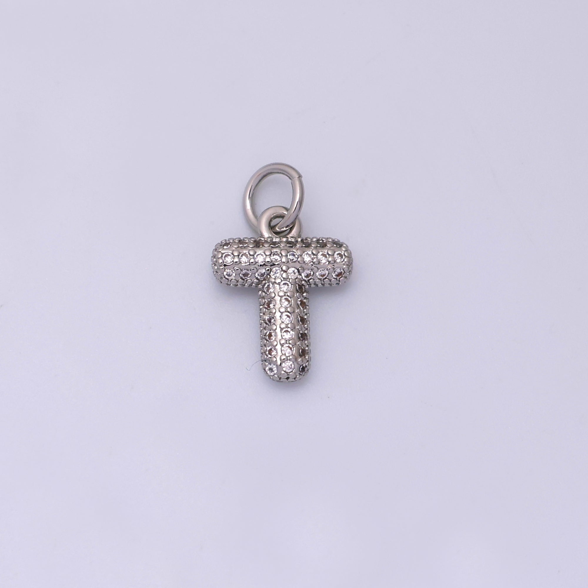 White Gold Filled Micro Paved CZ Chubby Balloon Initial Letter Pendant | A157 - A169