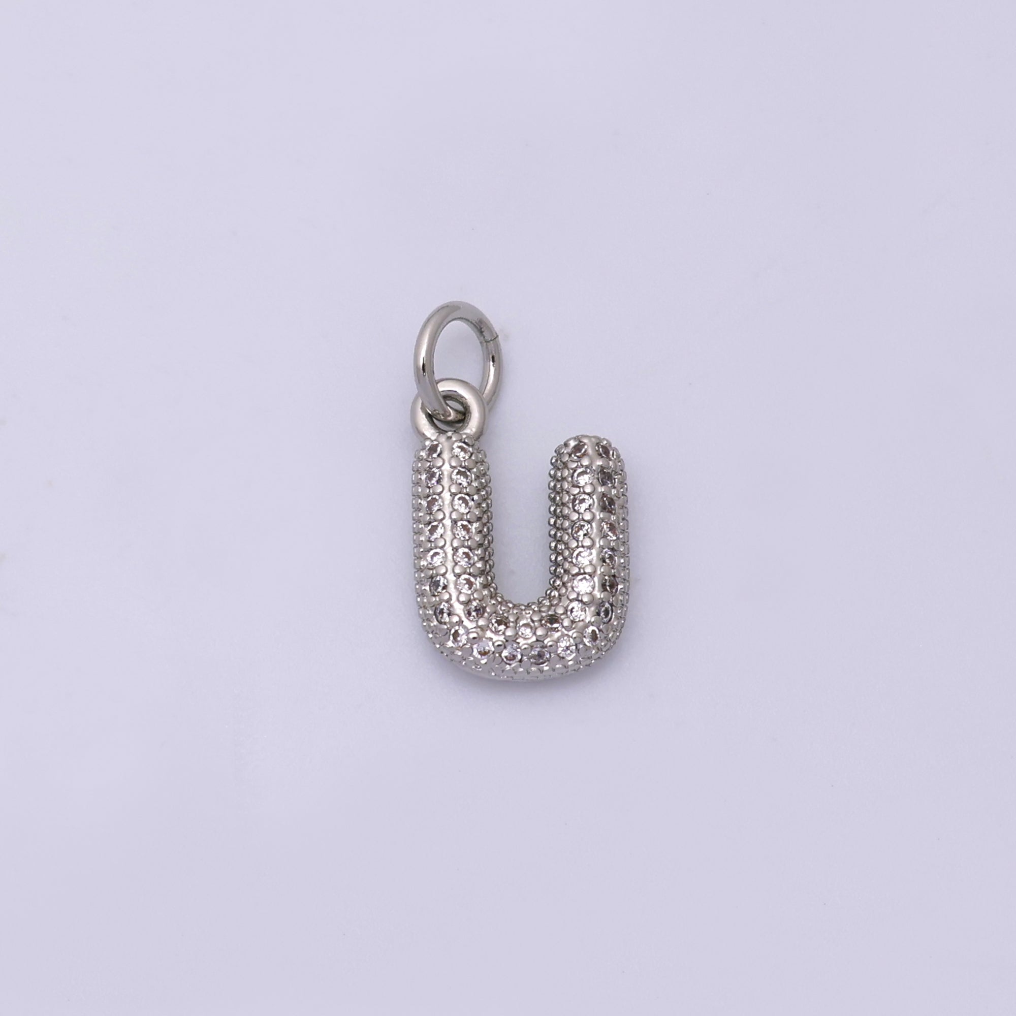 White Gold Filled Micro Paved CZ Chubby Balloon Initial Letter Pendant | A157 - A169
