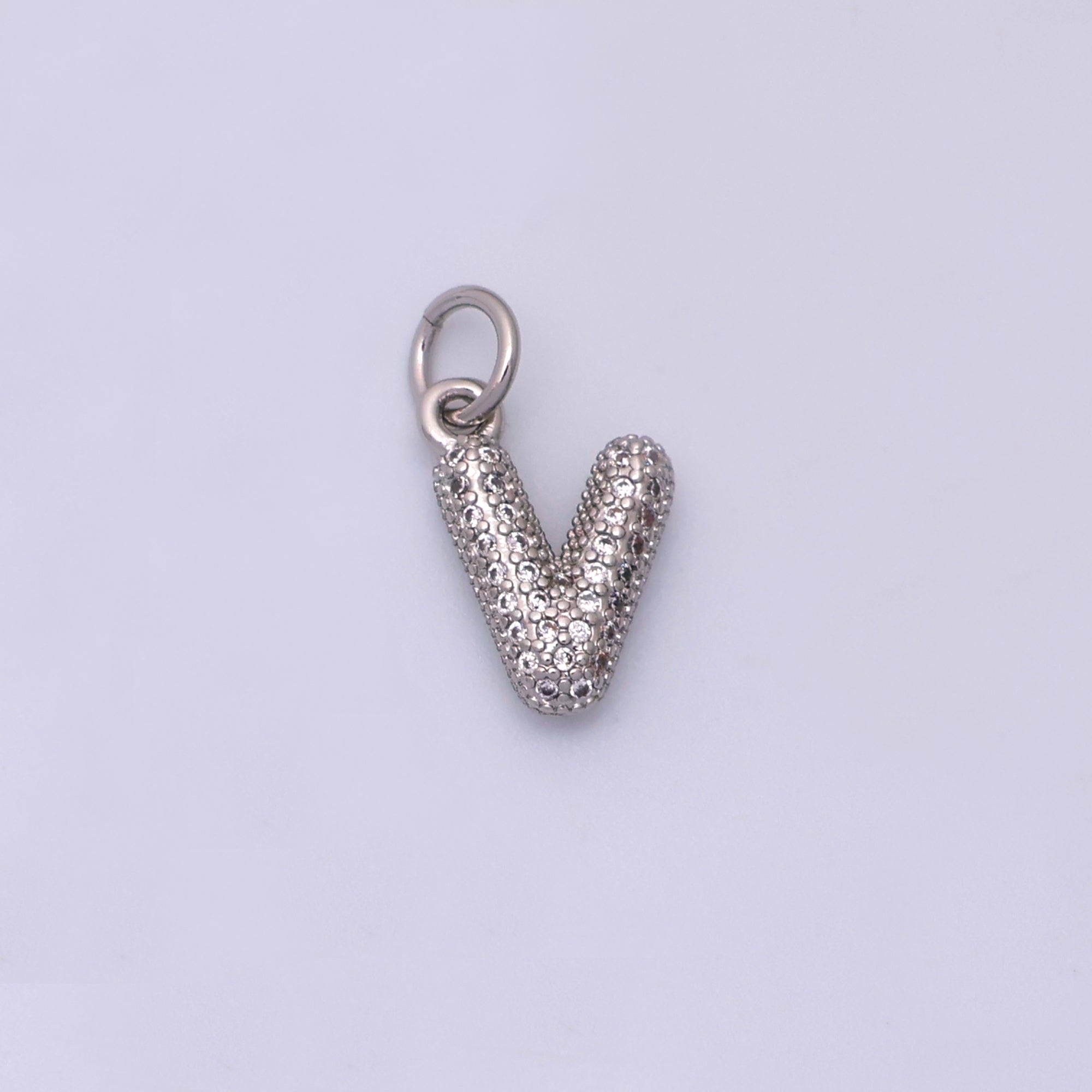 White Gold Filled Micro Paved CZ Chubby Balloon Initial Letter Pendant | A157 - A169