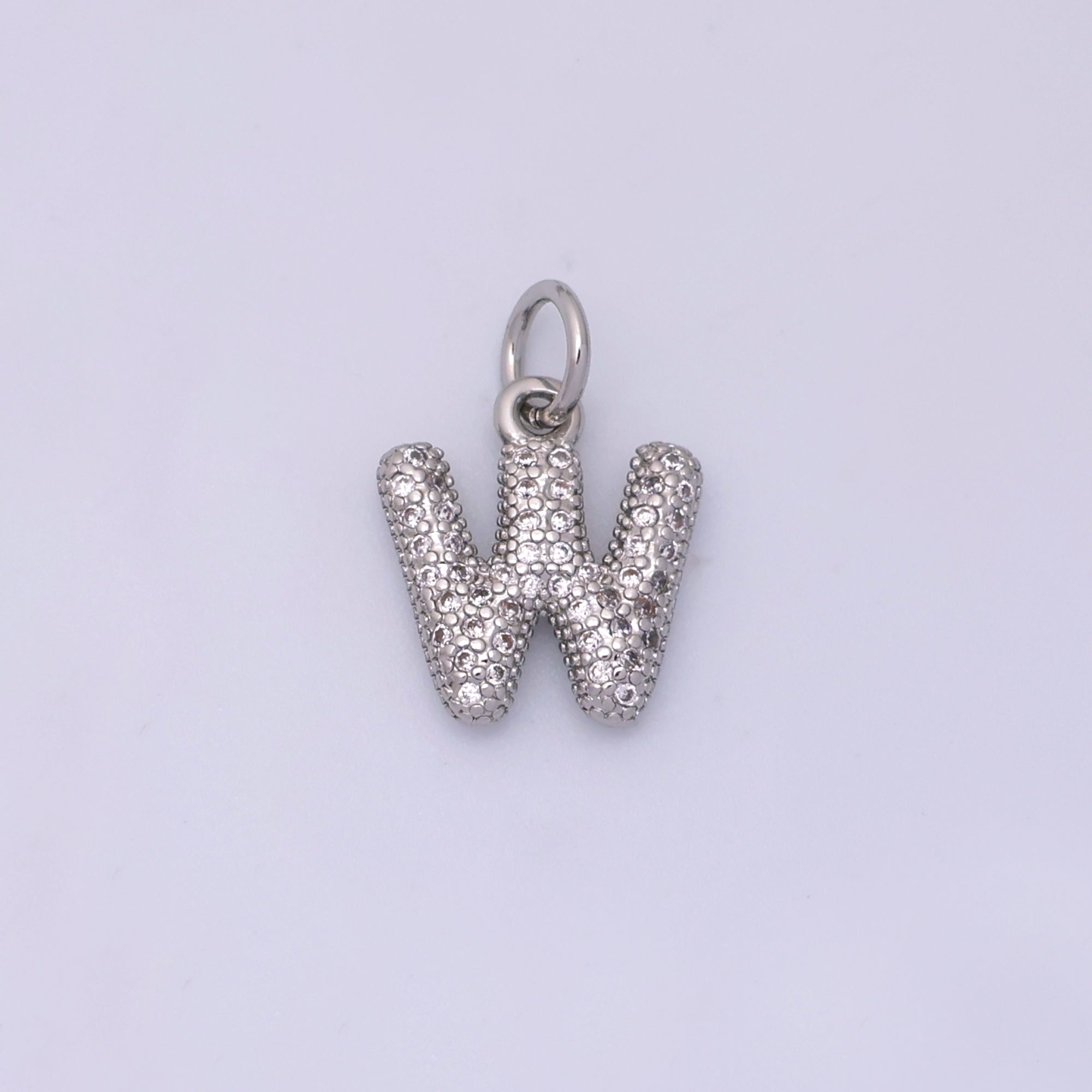 White Gold Filled Micro Paved CZ Chubby Balloon Initial Letter Pendant | A157 - A169