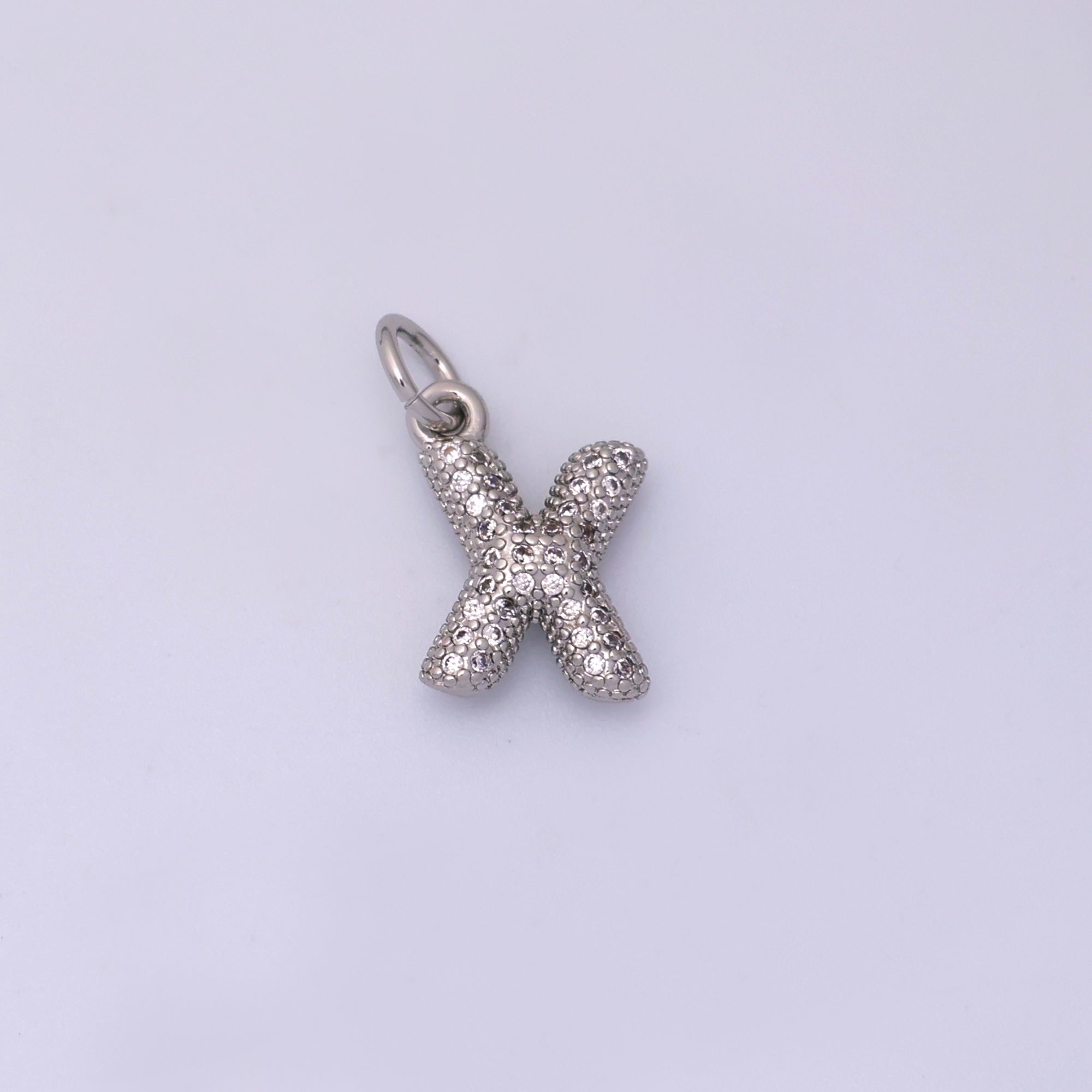 White Gold Filled Micro Paved CZ Chubby Balloon Initial Letter Pendant | A157 - A169