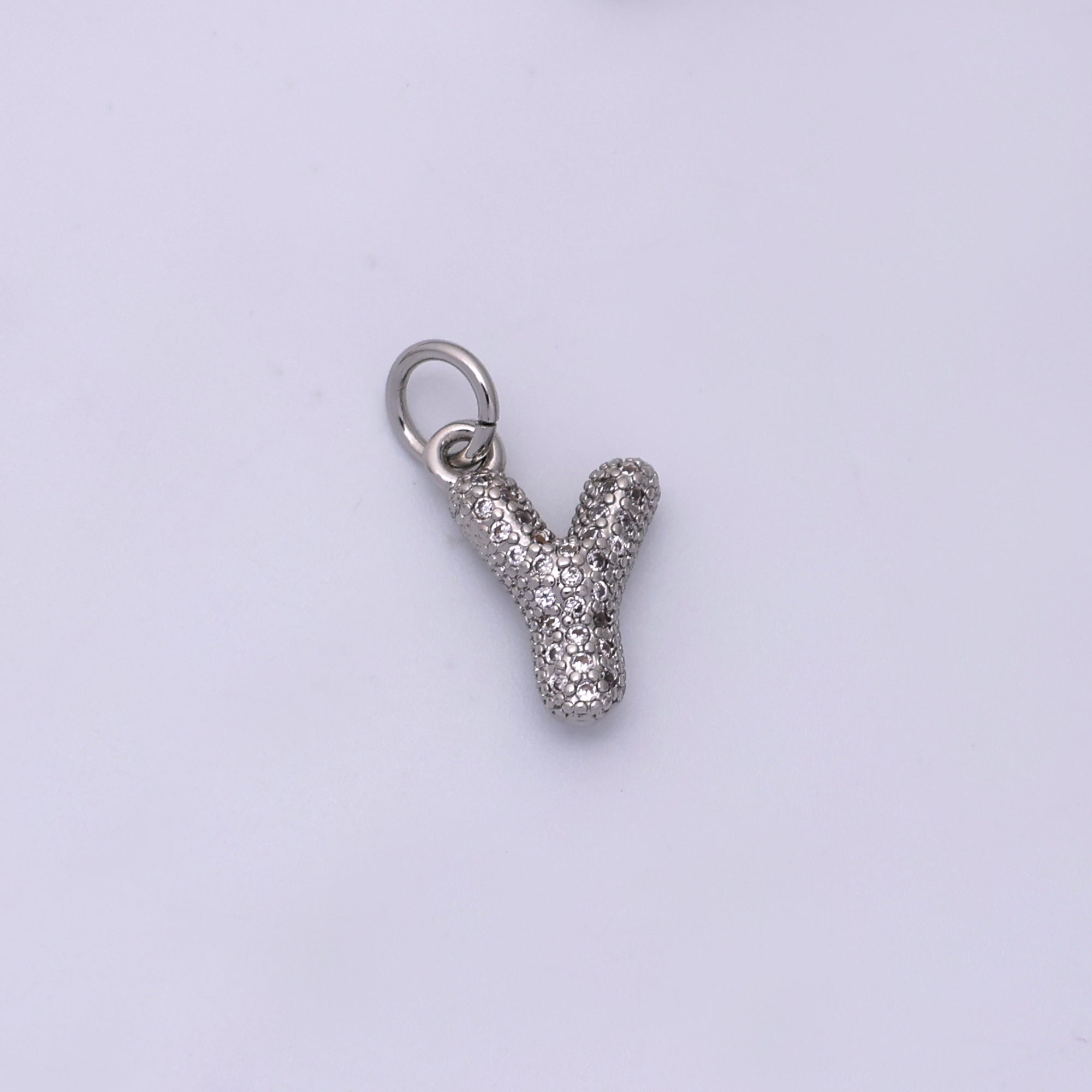 White Gold Filled Micro Paved CZ Chubby Balloon Initial Letter Pendant | A157 - A169