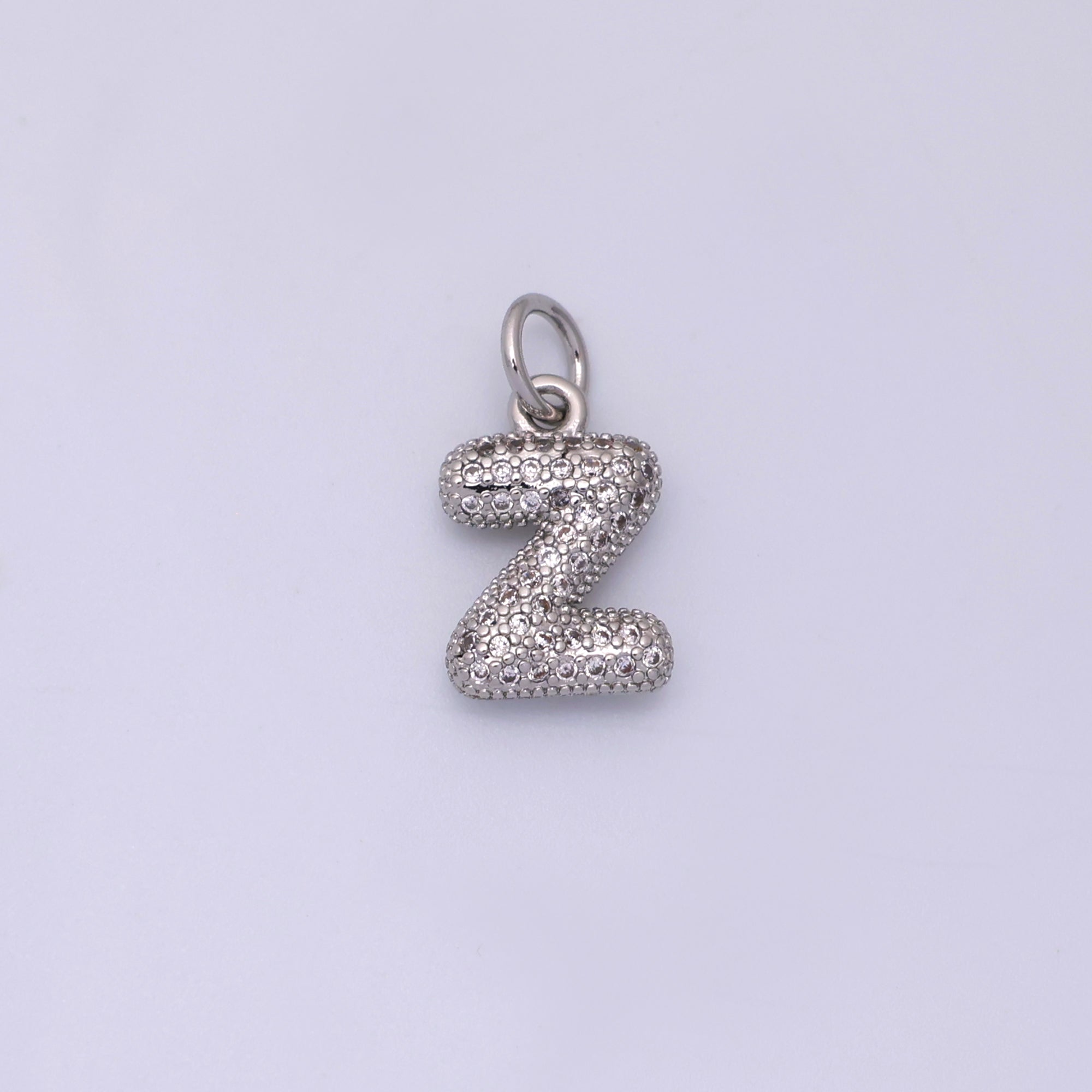 White Gold Filled Micro Paved CZ Chubby Balloon Initial Letter Pendant | A157 - A169