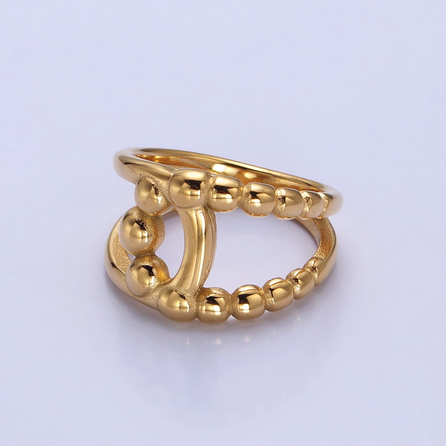 Stainless Steel Round Beaded Bubble Half Double Band Ring in Gold & Silver | O-1970~O-1977