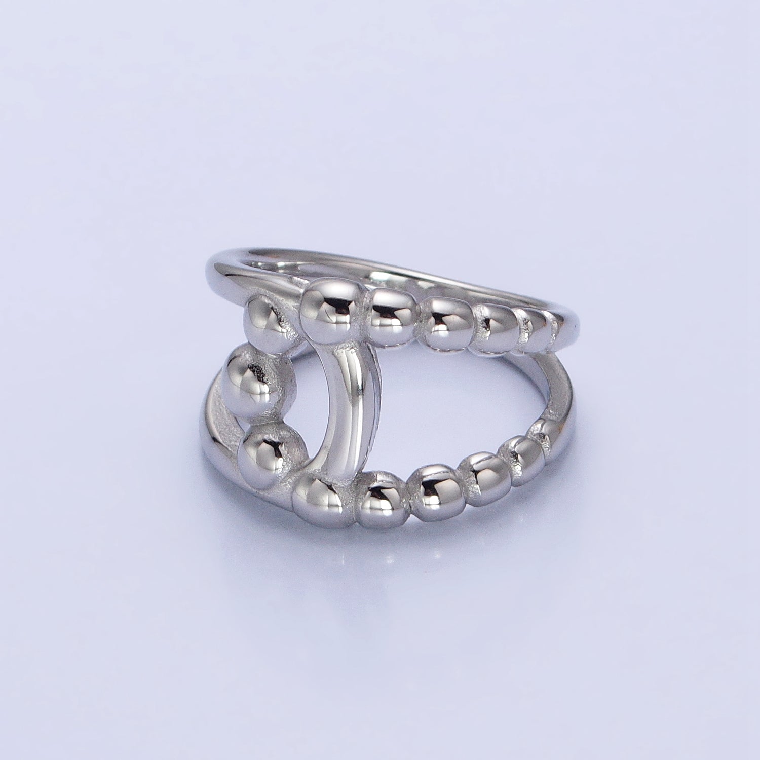 Stainless Steel Round Beaded Bubble Half Double Band Ring in Gold & Silver | O-1970~O-1977