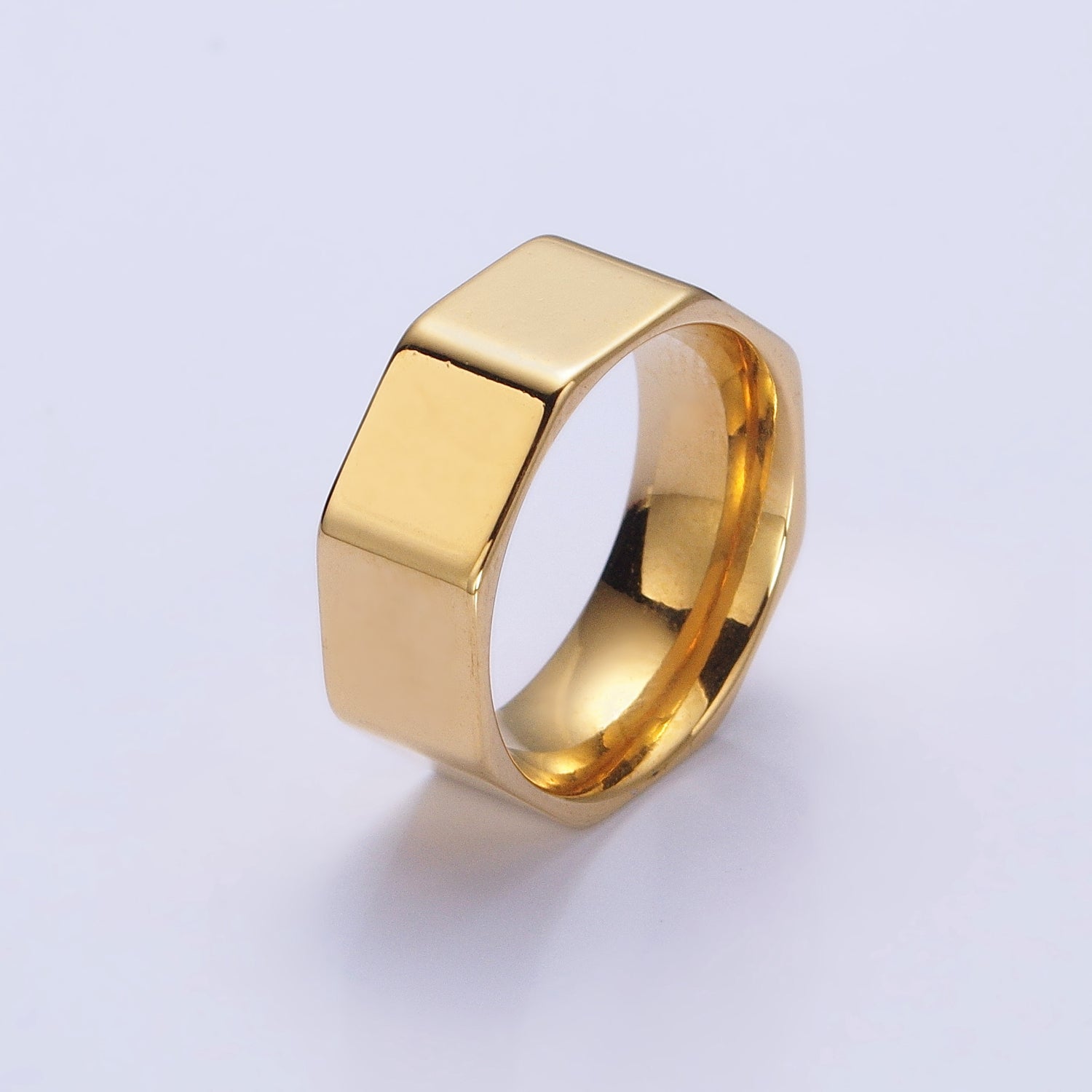 Stainless Steel Octagonal Minimalist Band Ring in Gold & Silver | AA1186, AA1190 - DLUXCA