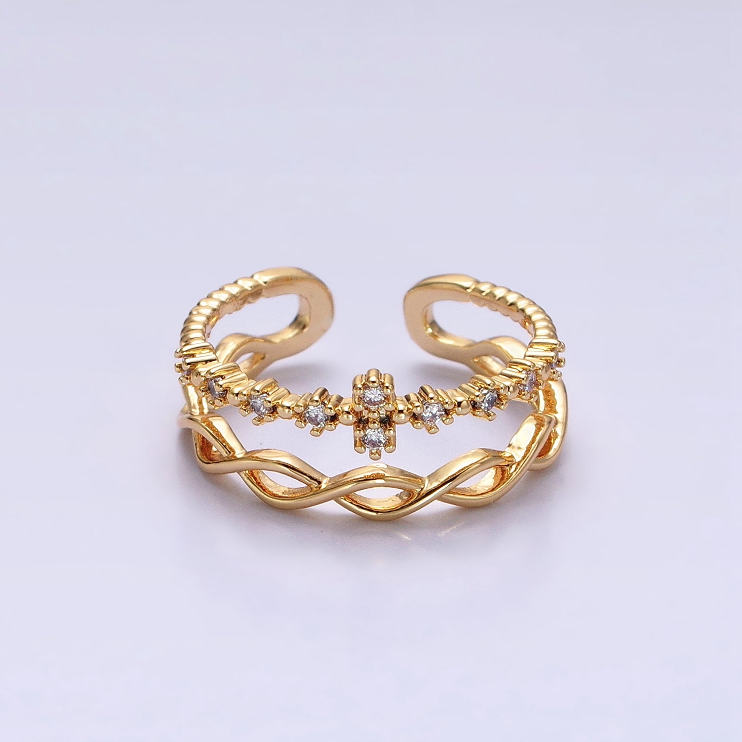 Double Band Ring Gold Twist Knot Band Open Adjustable Ring AA1262 AA1263 - DLUXCA